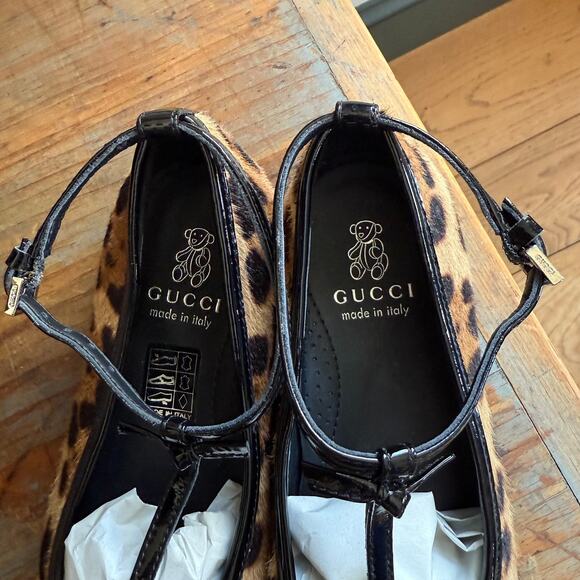 Girls Gucci Leopard Print Patent Leather Ballet Mary Janes EU 30 US 12.5 Italy - Picture 2 of 13